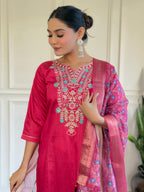 Women's Pink Chanderi Embroidery Set with Delicate Butti Organza Dupatta