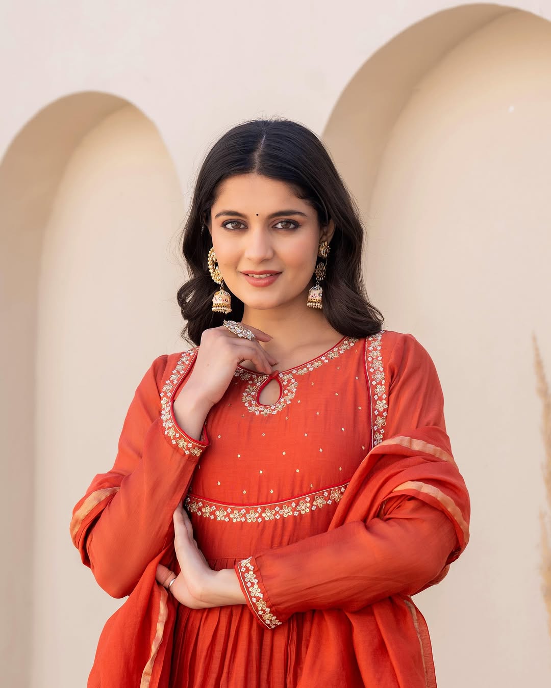Women's Orange Viscose Silk Kurta Set with Intricate Embroidery and Silk Dupatta
