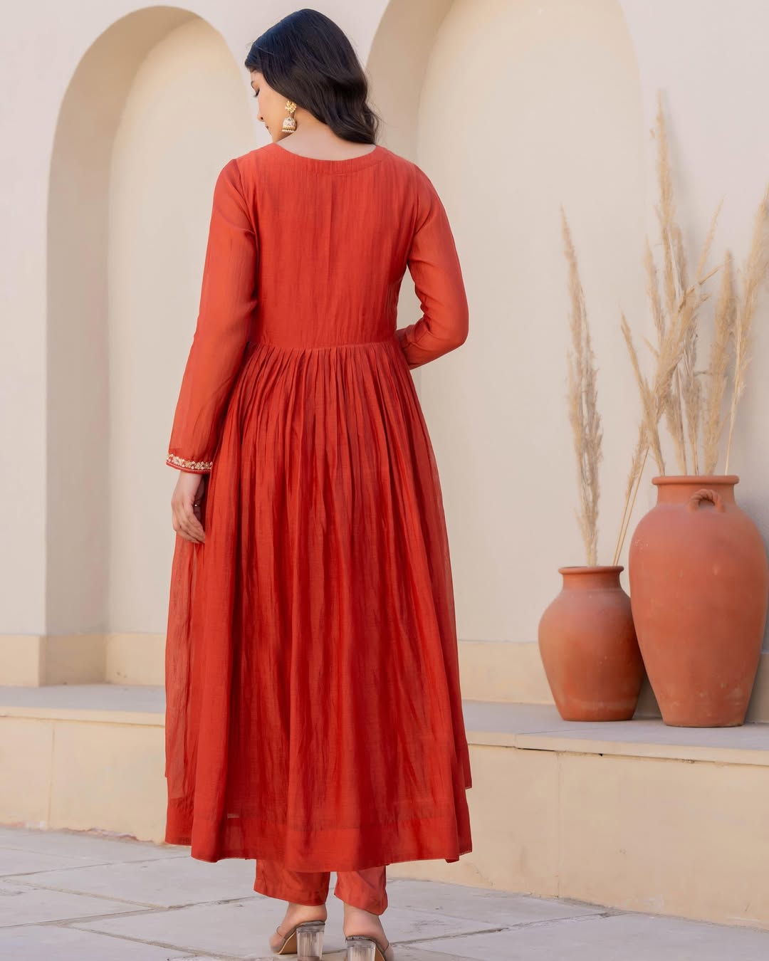 Women's Orange Viscose Silk Kurta Set with Intricate Embroidery and Silk Dupatta