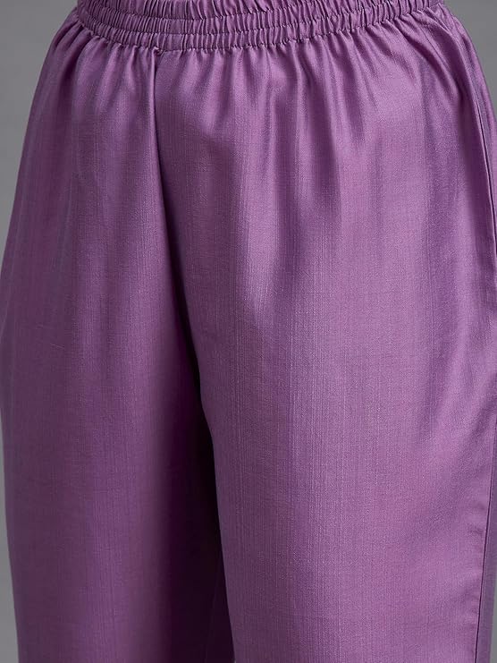 Women’s Lavender Viscose Chinon Embroidered Kurta Set with Organza Dupatta