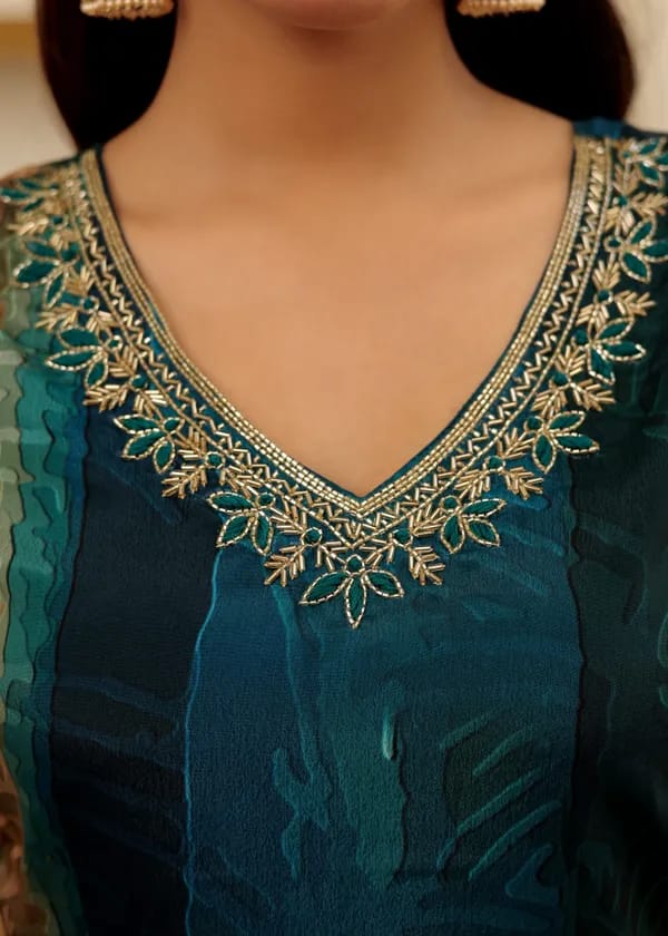 Women’s Rama Soft Rayon Slub Embroidered Kurta Set with Cotton Chanderi Dupatta