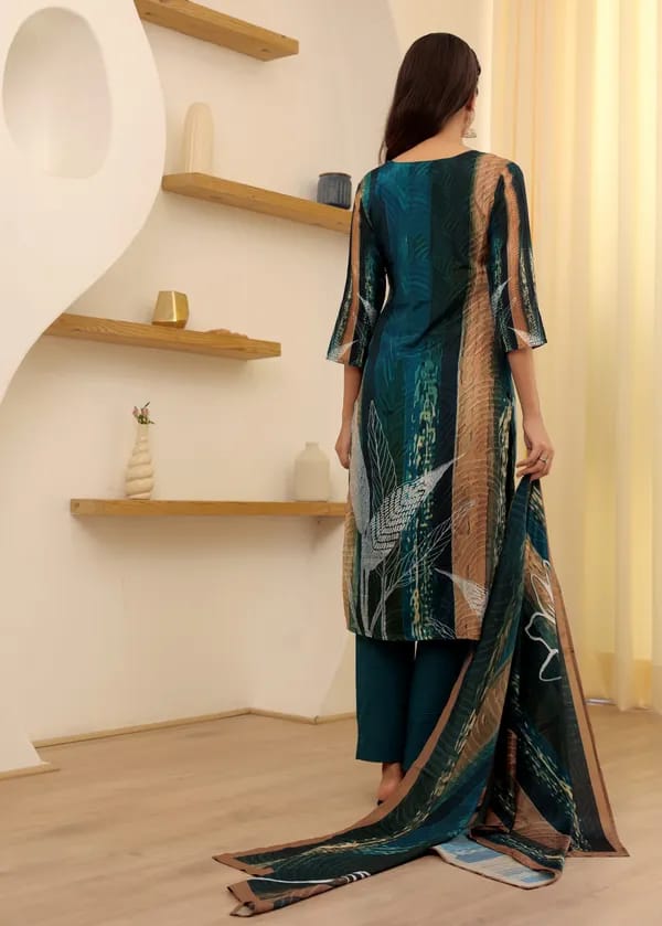 Women’s Rama Soft Rayon Slub Embroidered Kurta Set with Cotton Chanderi Dupatta