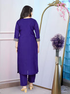 Women’s Purple Chanderi Embroidered Suit Set with One-Side Border Work Dupatta