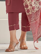 Designer Maroon Cotton Silk Embroidered Piece with Printed Border & Latkan Finish