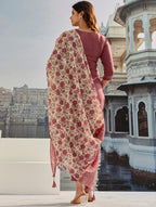 Designer Maroon Cotton Silk Embroidered Piece with Printed Border & Latkan Finish