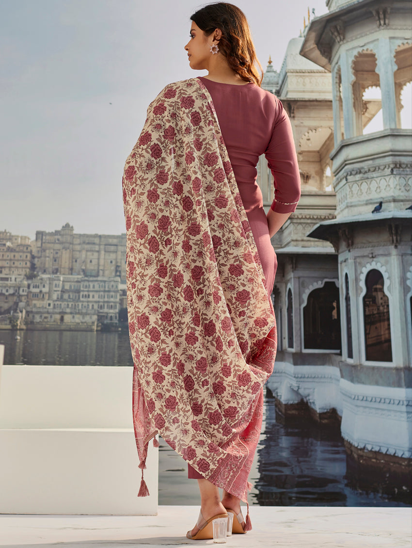Designer Maroon Cotton Silk Embroidered Piece with Printed Border & Latkan Finish