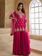 Women’s Pink Georgette Suit Set with Flowing Butter Net Dupatta