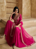 Women’s Pink Georgette Suit Set with Flowing Butter Net Dupatta