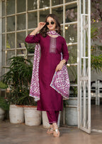 Women's Maroon Kurta Set with Printed Dupatta, Traditional Ethnic Wear Reyon Kurta Set,