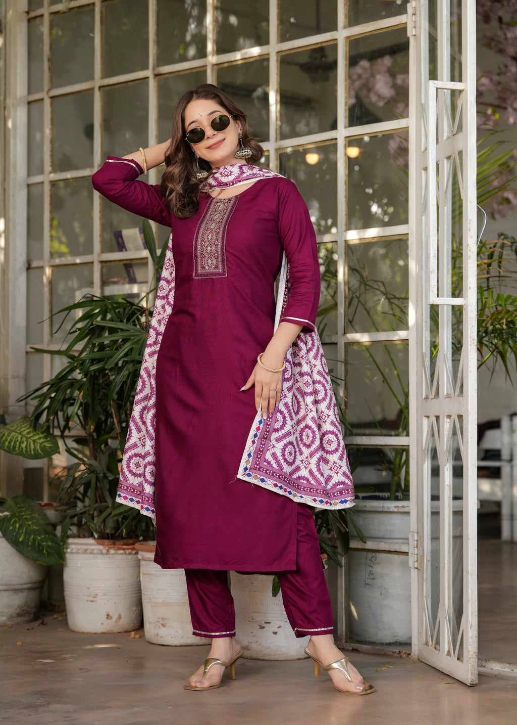 Women's Maroon Kurta Set with Printed Dupatta, Traditional Ethnic Wear Reyon Kurta Set,