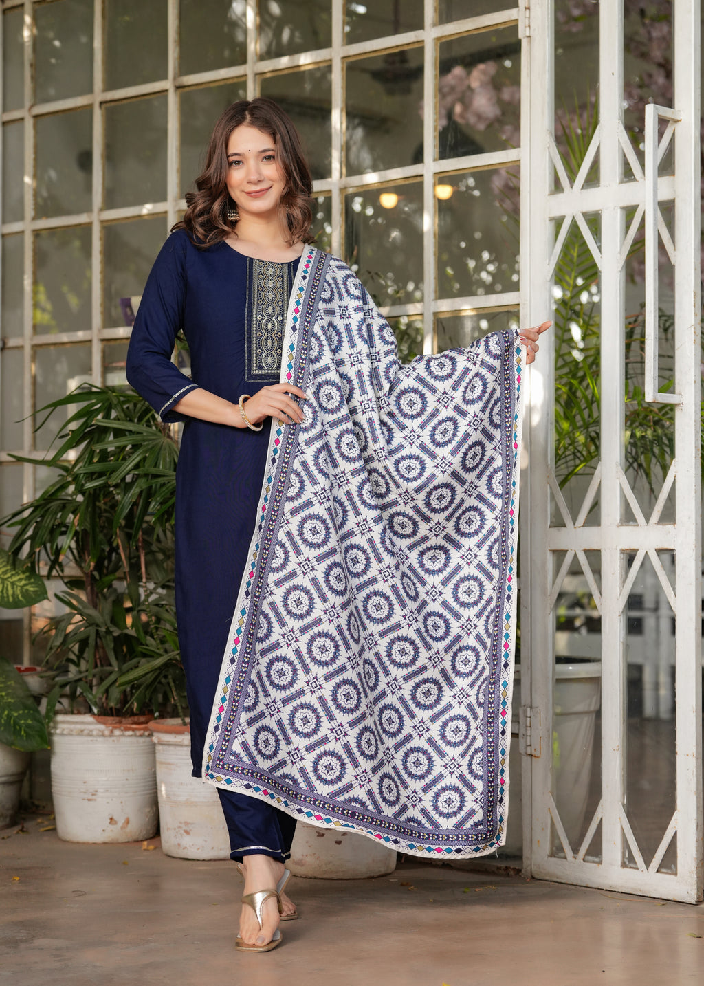 Women's Blue Kurta Set with Printed Dupatta, Traditional Ethnic Wear Reyon Kurta Set,