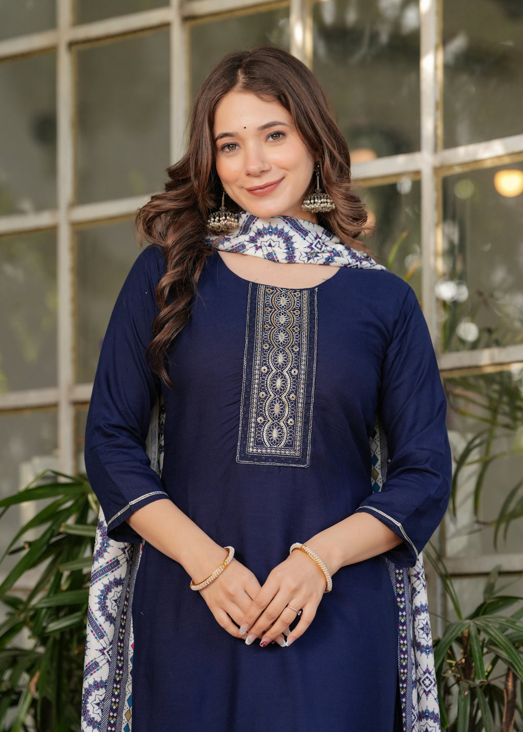 Women's Blue Kurta Set with Printed Dupatta, Traditional Ethnic Wear Reyon Kurta Set,