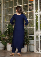 Women's Blue Kurta Set with Printed Dupatta, Traditional Ethnic Wear Reyon Kurta Set,