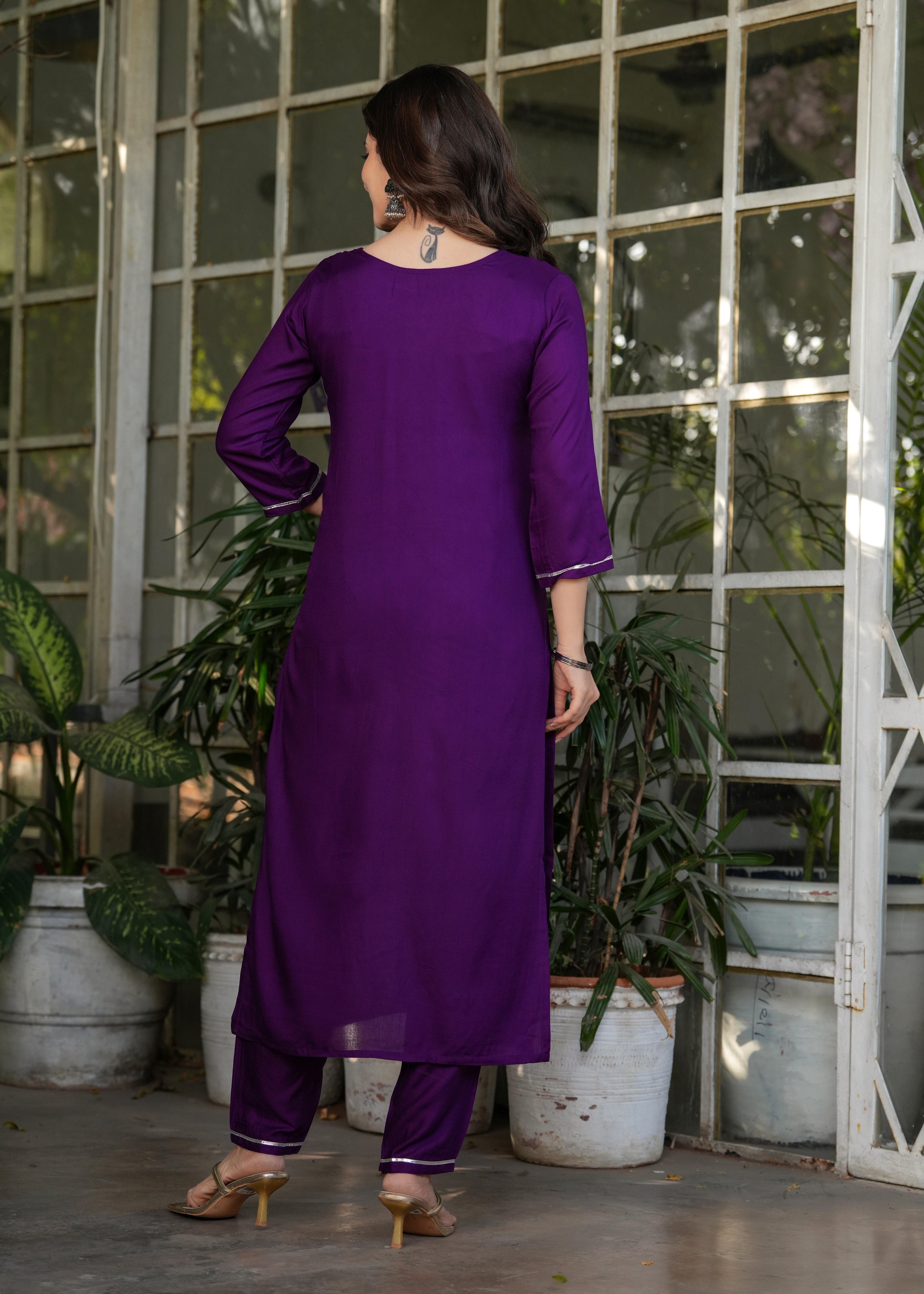 Women's Purple Kurta Set with Printed Dupatta, Traditional Ethnic Wear Reyon Kurta Set,