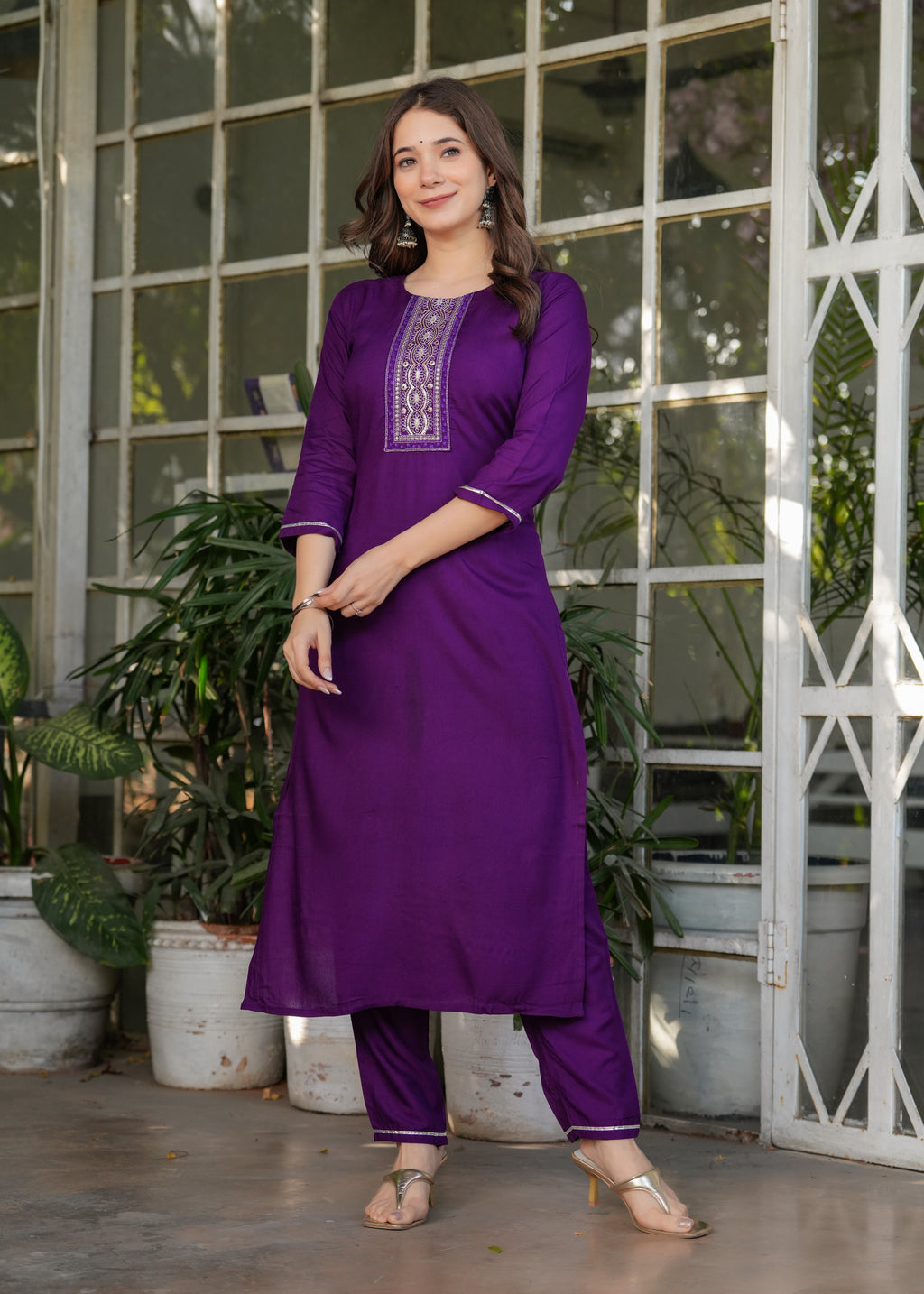 Women's Purple Kurta Set with Printed Dupatta, Traditional Ethnic Wear Reyon Kurta Set,