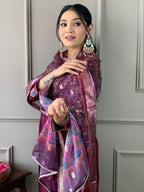 Traditional Maroon Embroidered Kurta Set with Printed Dupatta, 3 Piece Ethnic Wear for Women