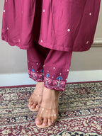Traditional Maroon Embroidered Kurta Set with Printed Dupatta, 3 Piece Ethnic Wear for Women