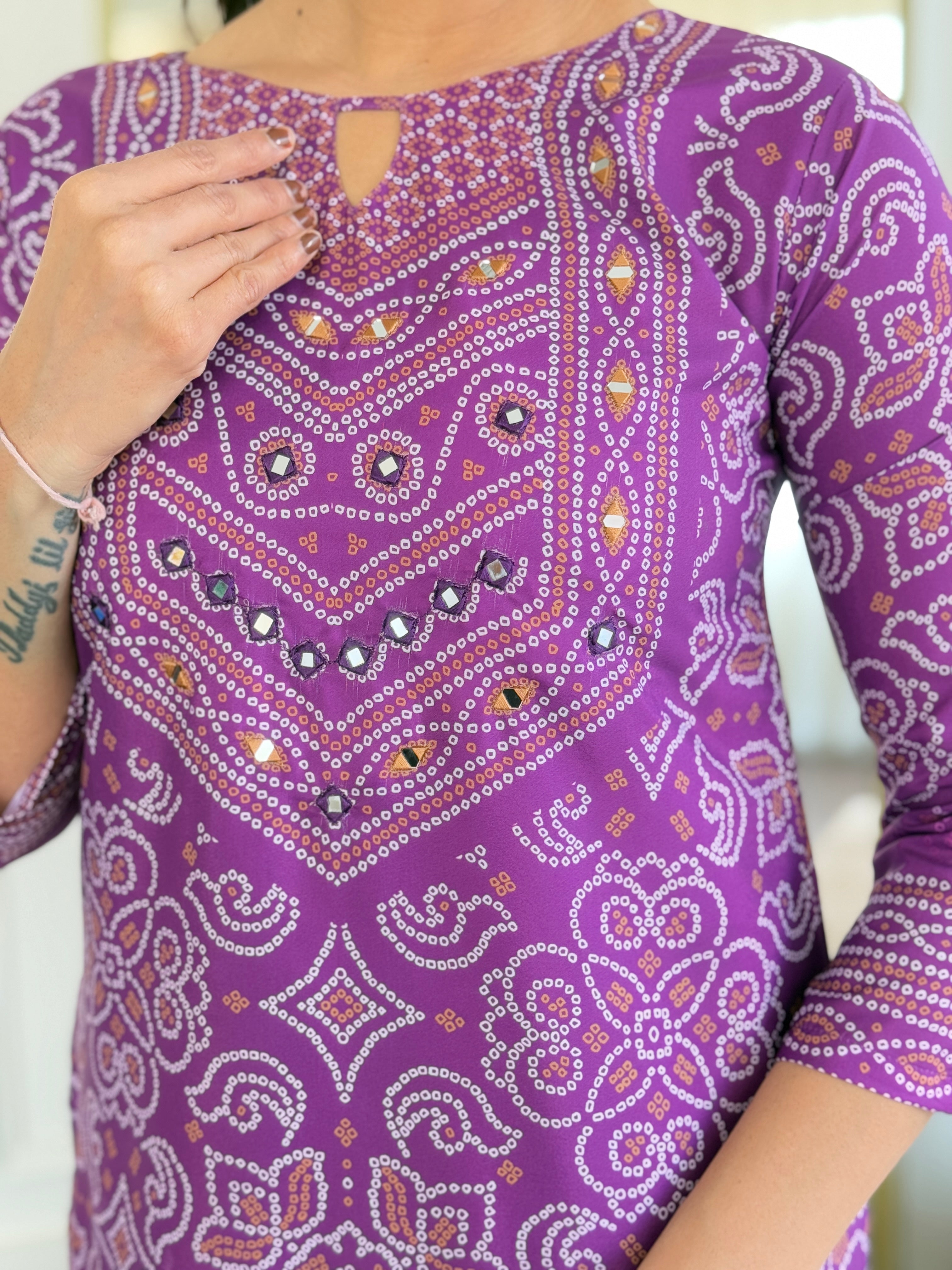 Traditional Purple Bandhani Print Anarkali Suit with Dupatta, Ethnic Indian Wear