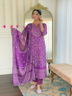 Traditional Purple Bandhani Print Anarkali Suit with Dupatta, Ethnic Indian Wear