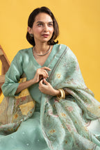 Women's Sea Green Embroidered Kurta Set with Floral Dupatta, Traditional Indian Ethnic Wear