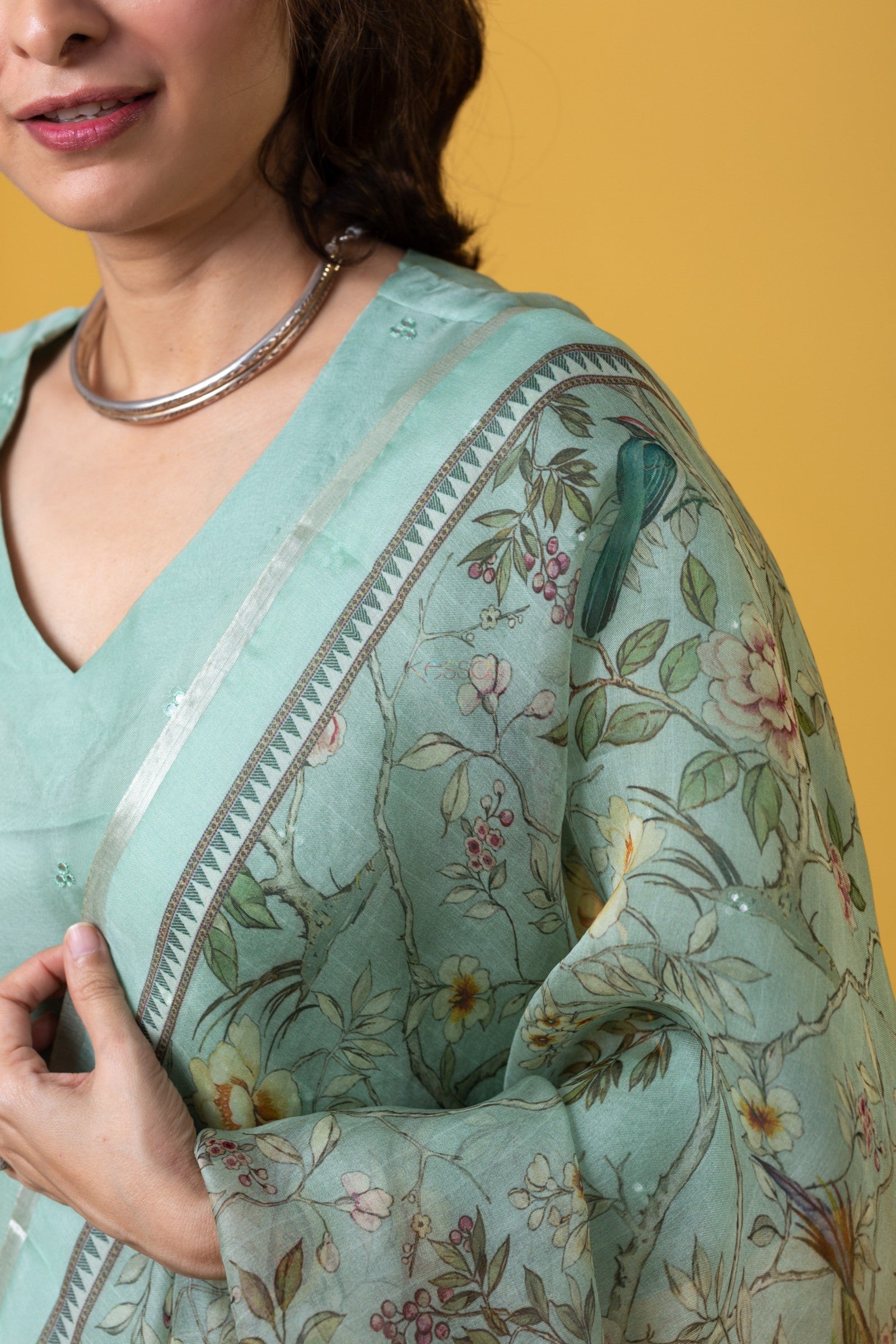 Women's Sea Green Embroidered Kurta Set with Floral Dupatta, Traditional Indian Ethnic Wear
