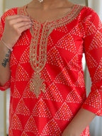 Women’s Red French Crepe Set Featuring Gadhwal Chanderi & Organza Fabric