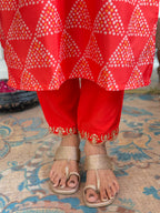 Women’s Red French Crepe Set Featuring Gadhwal Chanderi & Organza Fabric
