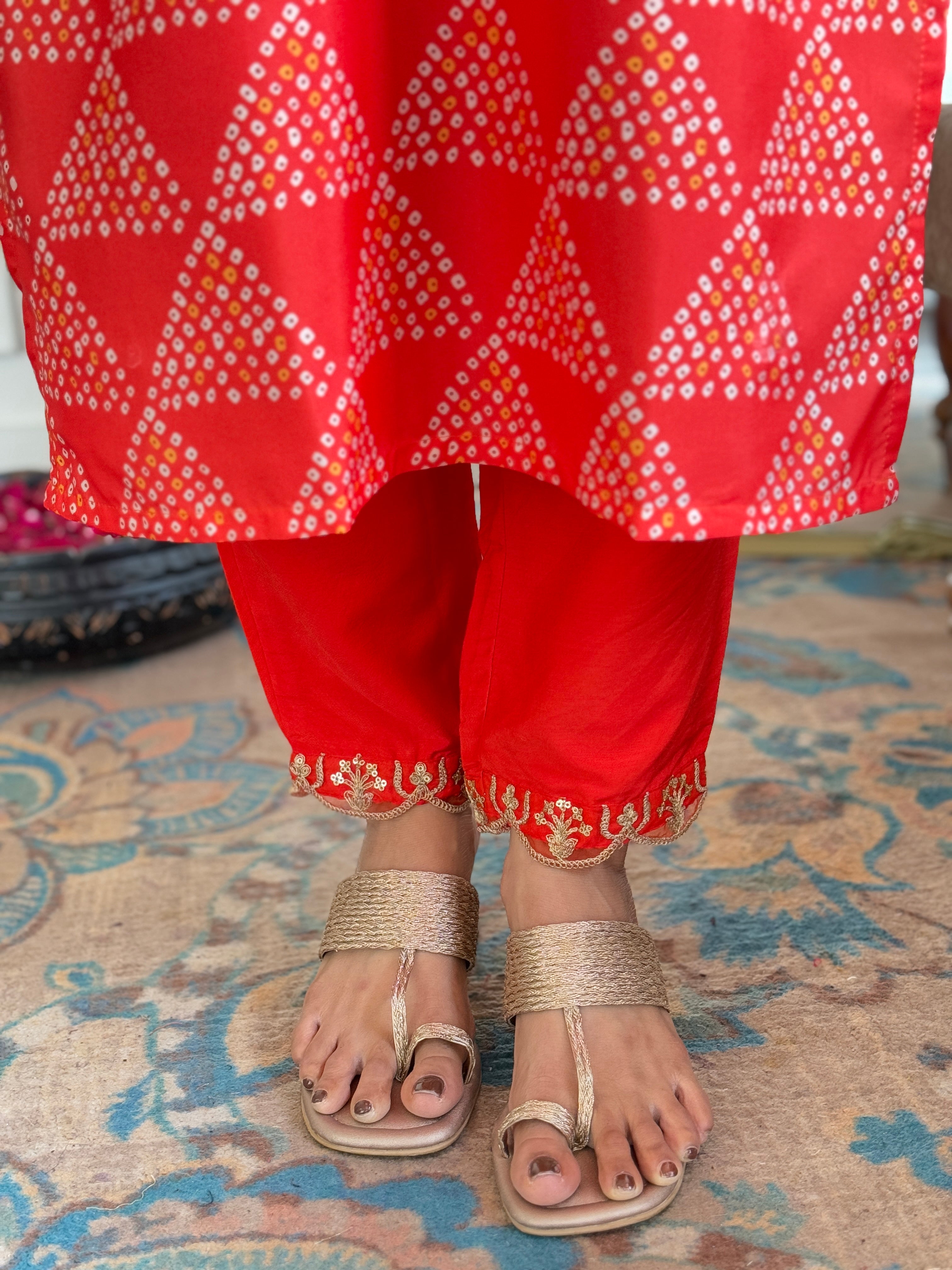 Women’s Red French Crepe Set Featuring Gadhwal Chanderi & Organza Fabric