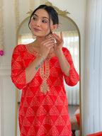 Women’s Red French Crepe Set Featuring Gadhwal Chanderi & Organza Fabric