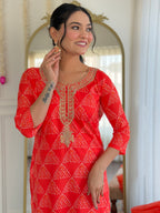 Women’s Red French Crepe Set Featuring Gadhwal Chanderi & Organza Fabric