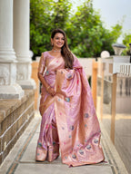 Lavender Designer Banarasi Silk Lavendar Saree for Women –  Woven Floral Saree with Blouse