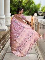 Lavender Designer Banarasi Silk Lavendar Saree for Women –  Woven Floral Saree with Blouse