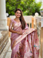 Lavender Designer Banarasi Silk Lavendar Saree for Women –  Woven Floral Saree with Blouse