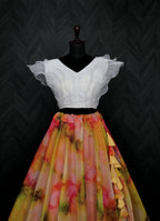 Soft Organza Digital Print Lehenga Choli Set with Frill Blouse | 7 Meter Flair | Full-Stitched | Size 38–44