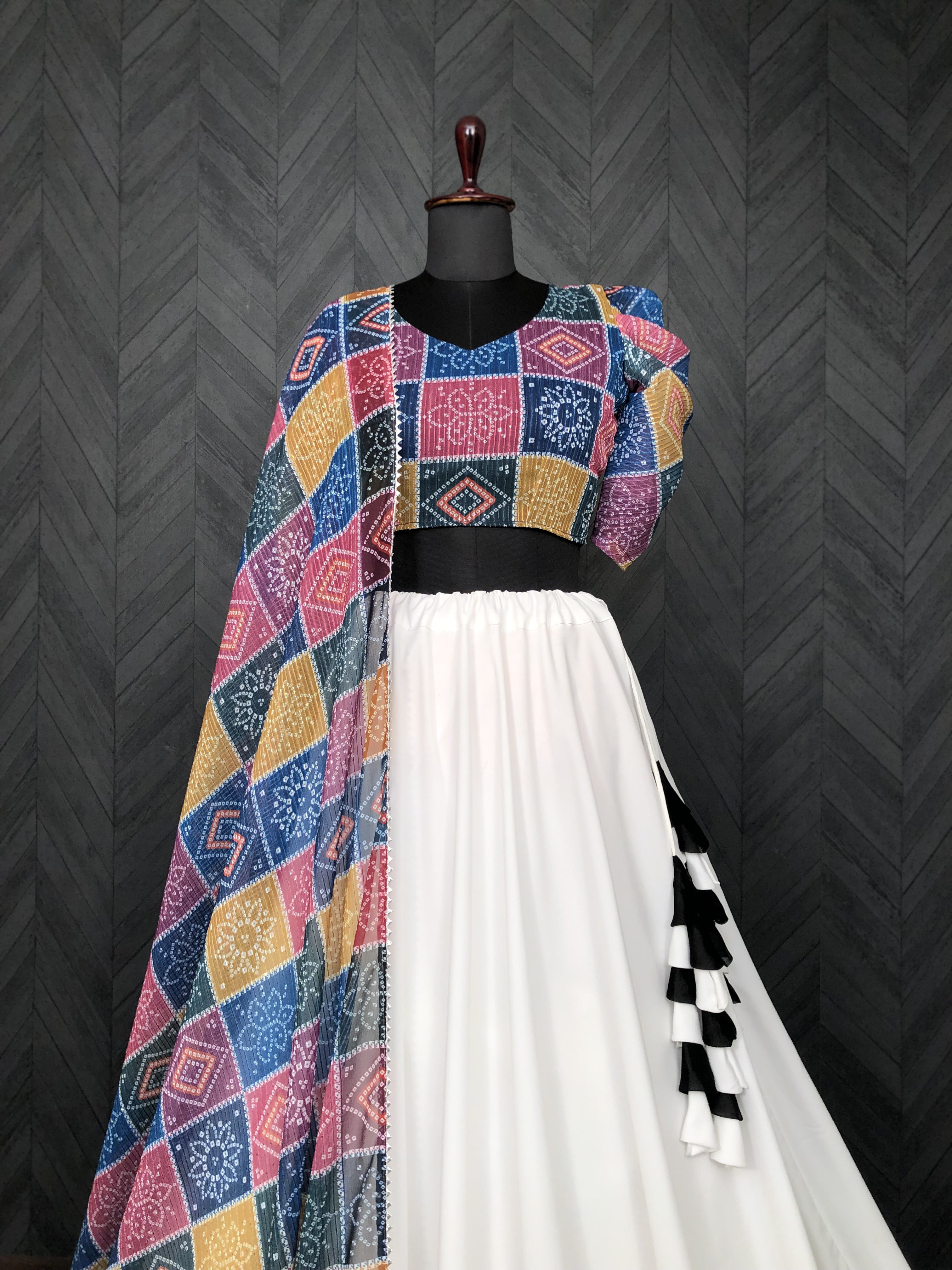 Elegant Frolic Cotton Lehenga Choli Set with Viscose Crochet Dupatta – Full-Stitched | Designer Back Blouse | Size 38-44