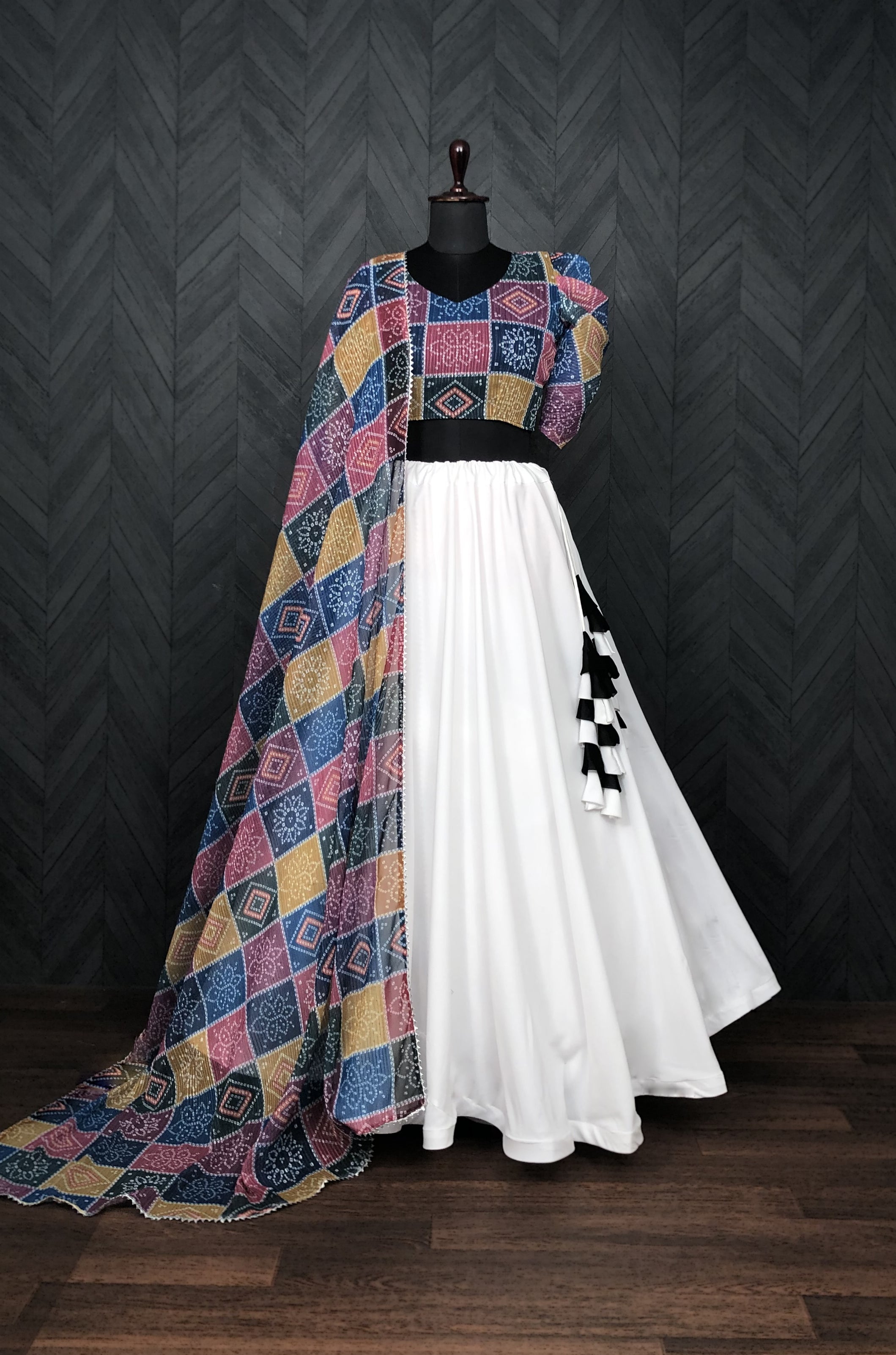 Elegant Frolic Cotton Lehenga Choli Set with Viscose Crochet Dupatta – Full-Stitched | Designer Back Blouse | Size 38-44