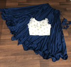 Graceful Chinnon Blue Lehenga with 8.5 Mtr Flair & Organza Sequins Blouse – Full Stitched Set (Adjustable Size 38"–42")
