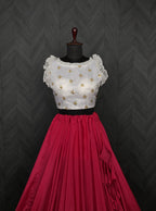 Graceful Chinnon Pink Lehenga with 8.5 Mtr Flair & Organza Sequins Blouse – Full Stitched Set (Adjustable Size 38"–42")