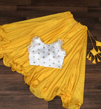 Graceful Chinnon Yellow Lehenga with 8.5 Mtr Flair & Organza Sequins Blouse – Full Stitched Set (Adjustable Size 38"–42")