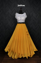 Graceful Chinnon Yellow Lehenga with 8.5 Mtr Flair & Organza Sequins Blouse – Full Stitched Set (Adjustable Size 38"–42")