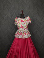 Grand Chinnon Pink Lehenga with 8.5 Mtr Flair & Kalamkari Peplum Blouse – Full Stitched Set (Adjustable Size 38”–44”)