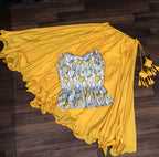 Grand Chinnon Yellow Lehenga with 8.5 Mtr Flair & Kalamkari Peplum Blouse – Full Stitched Set (Adjustable Size 38”–44”)