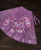 Designer Faux Georgette Purple Lehenga with Heavy Sequins Work & Printed Satin Maslin Blouse – Fully Stitched (Size 38" - Adjustable)