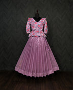 Designer Faux Georgette Purple Lehenga with Heavy Sequins Work & Printed Satin Maslin Blouse – Fully Stitched (Size 38" - Adjustable)