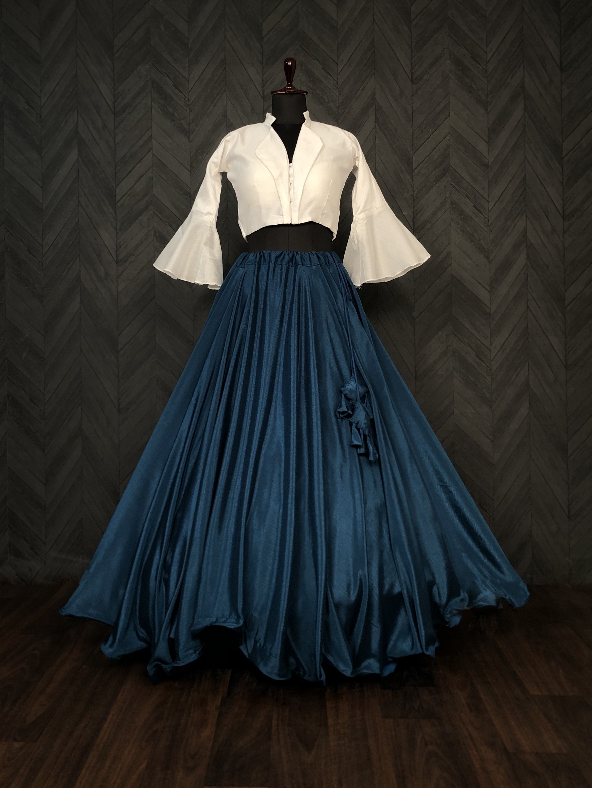 Heavy Chinnon Blue Lehenga with Designer Phantom Silk Blouse | Full-Stitched | 8.5 Mtr Flair