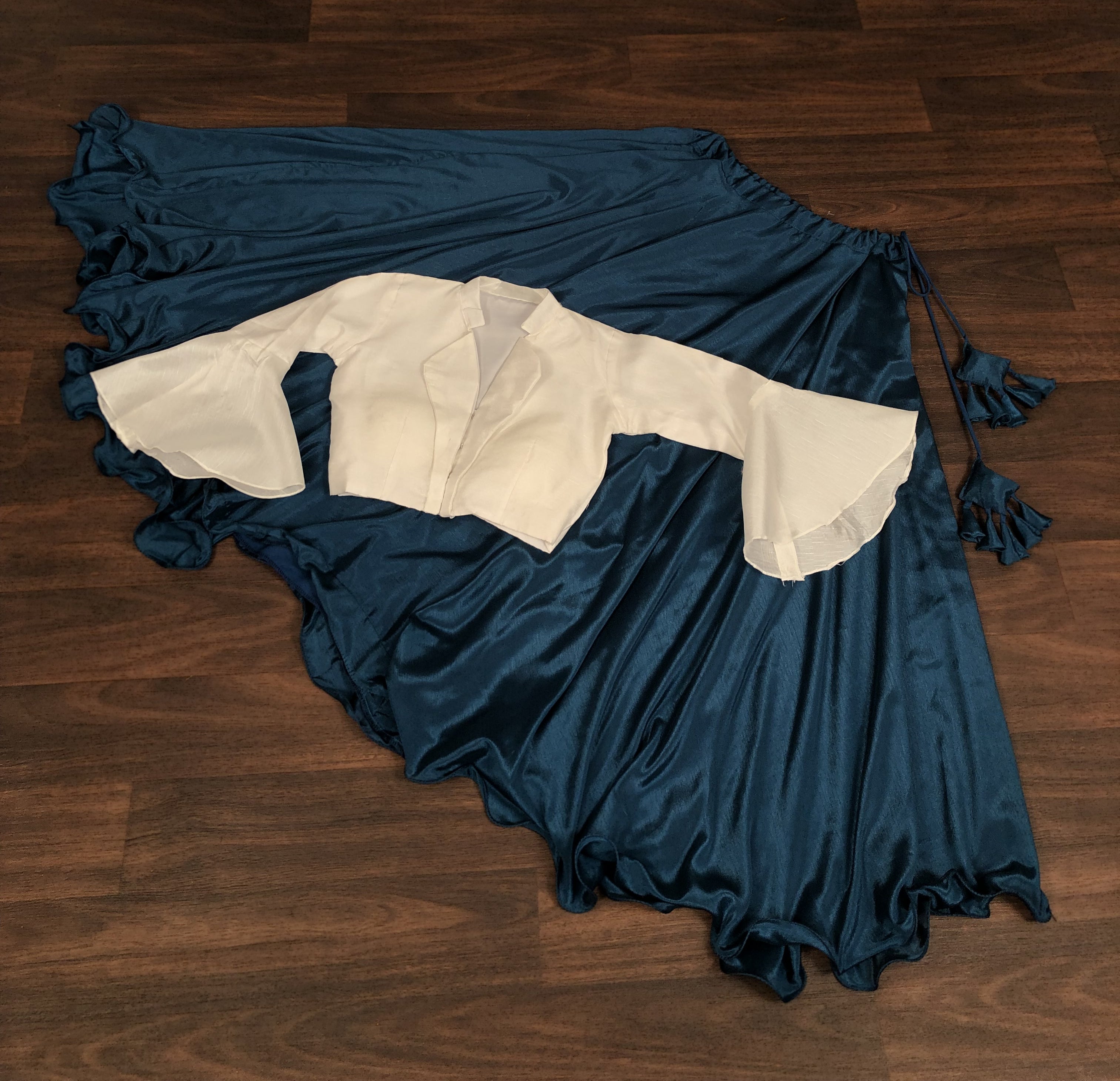 Heavy Chinnon Blue Lehenga with Designer Phantom Silk Blouse | Full-Stitched | 8.5 Mtr Flair