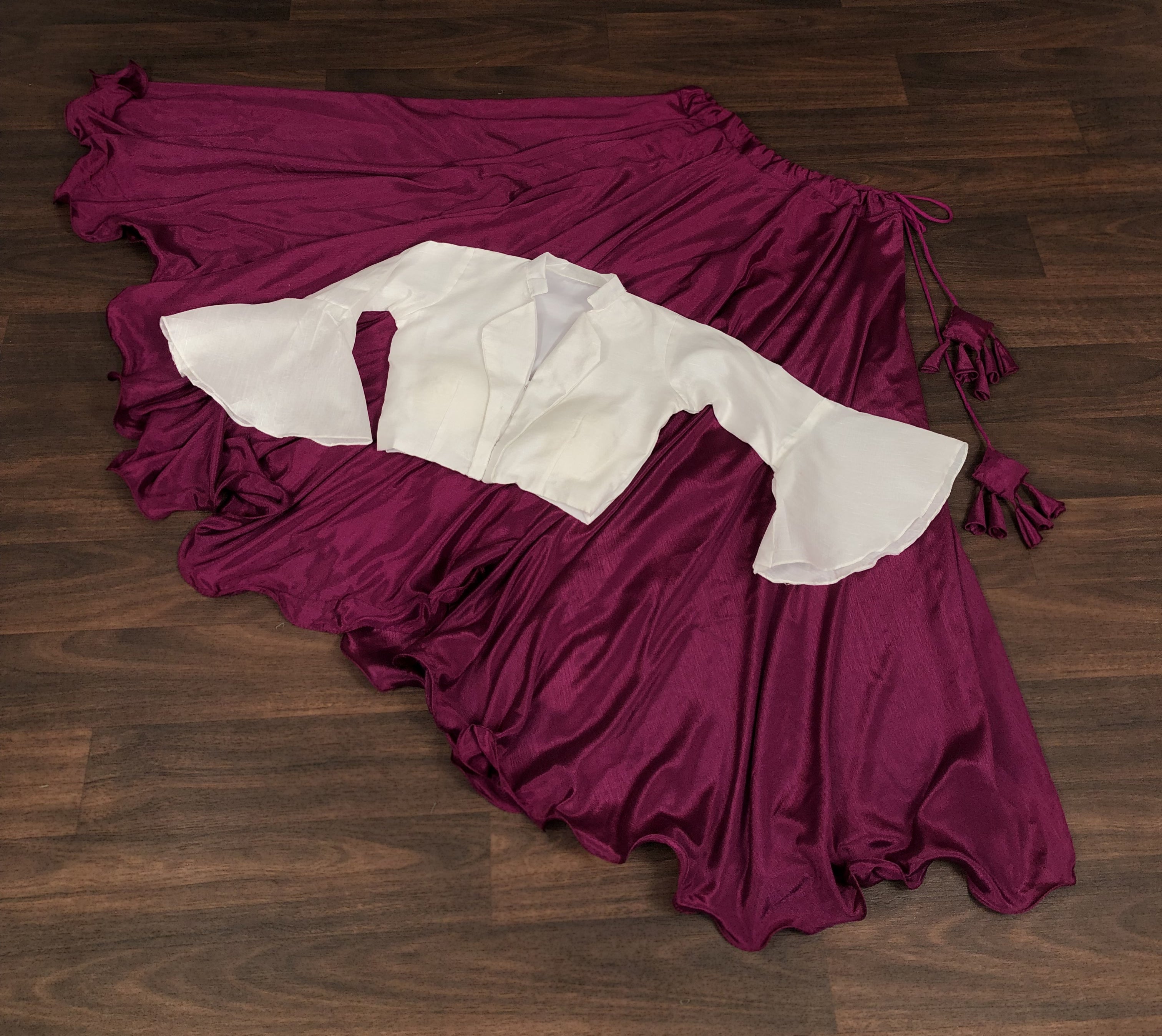 Heavy Chinnon Wine Lehenga with Designer Phantom Silk Blouse | Full-Stitched | 8.5 Mtr Flair