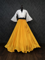 Heavy Chinnon Yellow  Lehenga with Designer Phantom Silk Blouse | Full-Stitched | 8.5 Mtr Flair