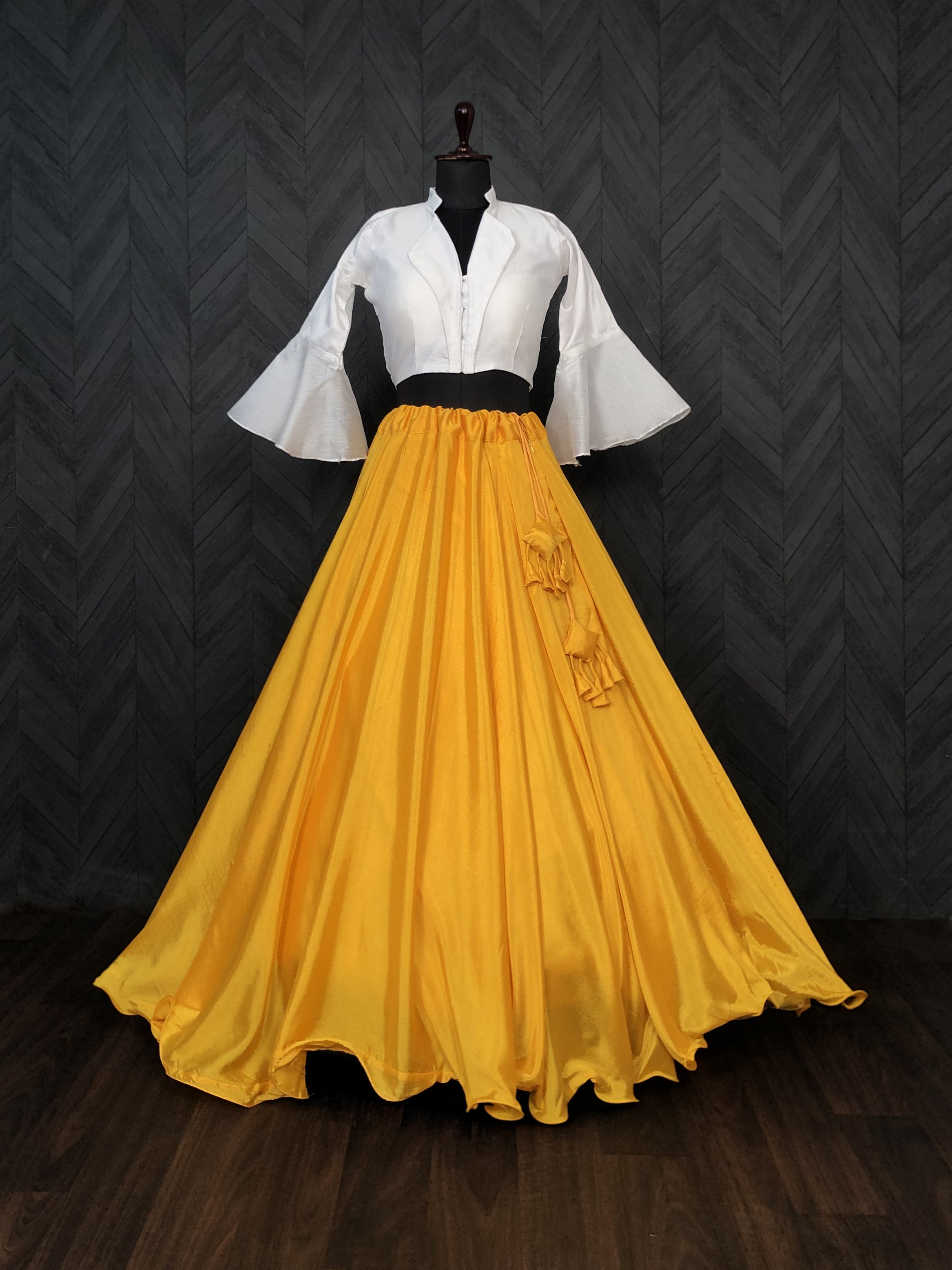 Heavy Chinnon Yellow  Lehenga with Designer Phantom Silk Blouse | Full-Stitched | 8.5 Mtr Flair