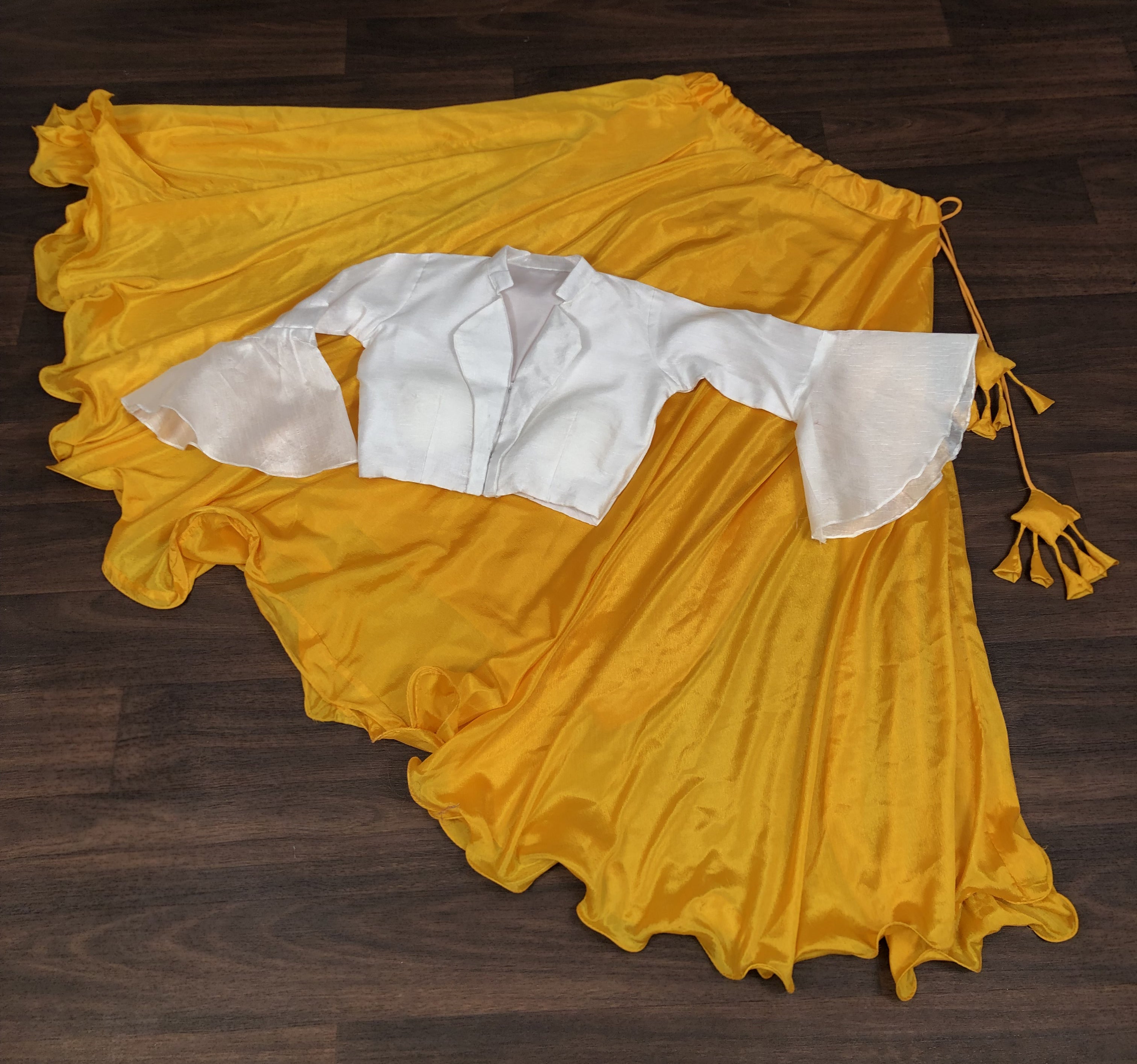 Heavy Chinnon Yellow  Lehenga with Designer Phantom Silk Blouse | Full-Stitched | 8.5 Mtr Flair